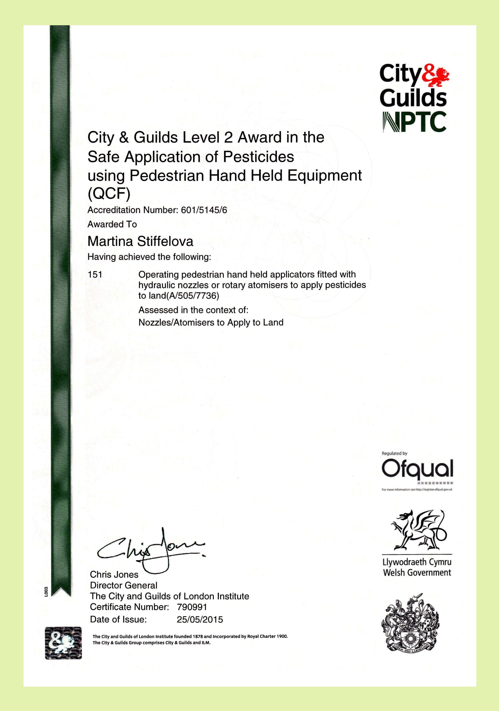 City and Guilds Spraying Certificate PA