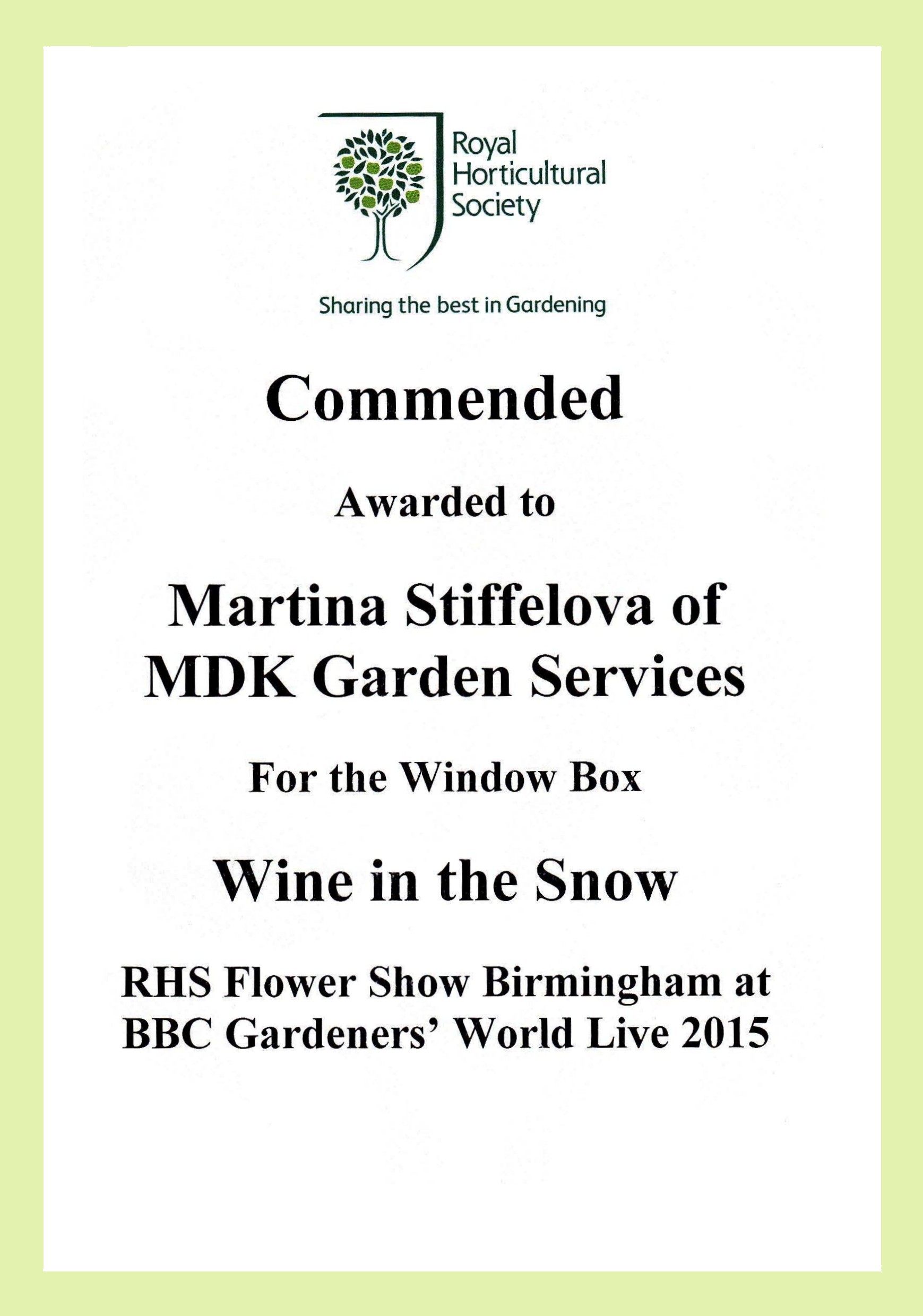 RHS Show Award